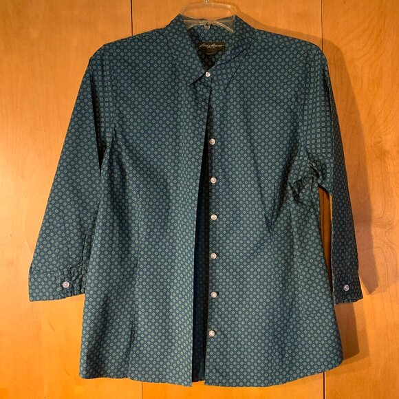 Eddie Bauer Tops - $5 or 4/$10-Teal 3/4-length button down Eddie Bauer shirt
